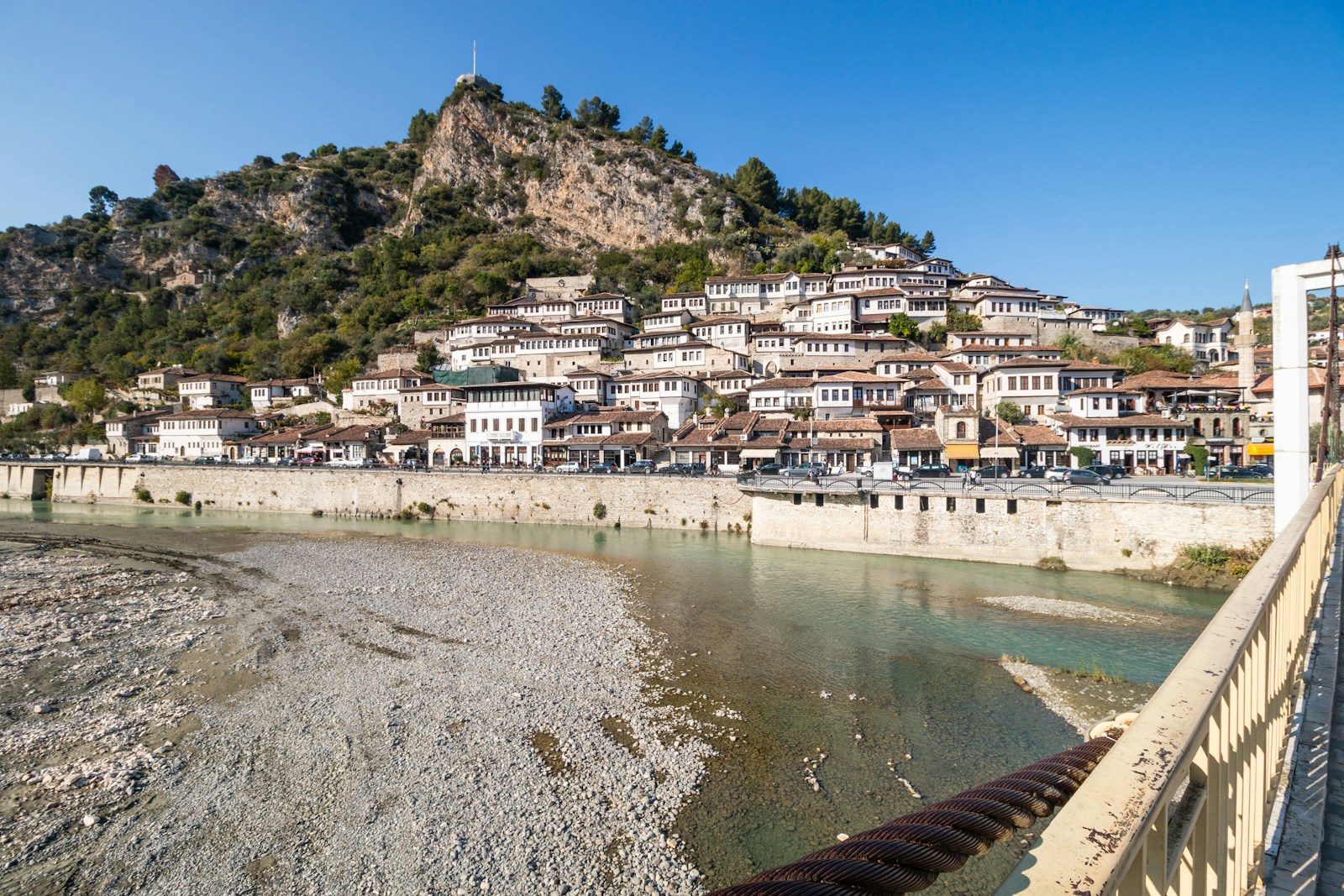Berat's stacked old town above the Osum river below the castle hill