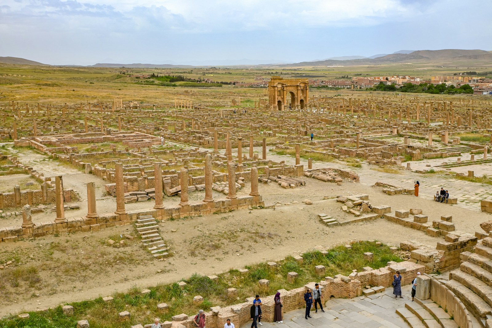 The ancient Roman ruins of Timgad with Trajan's Arch, Algeria