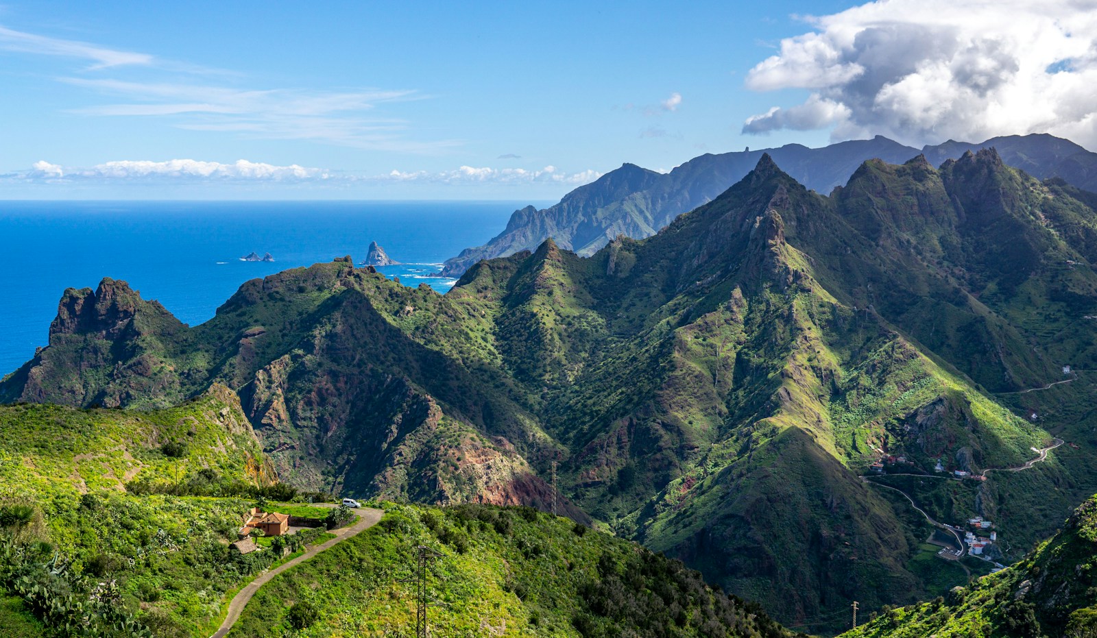 The lush green Anaga mountains meeting the ocean, Tenerife, Canary Islands