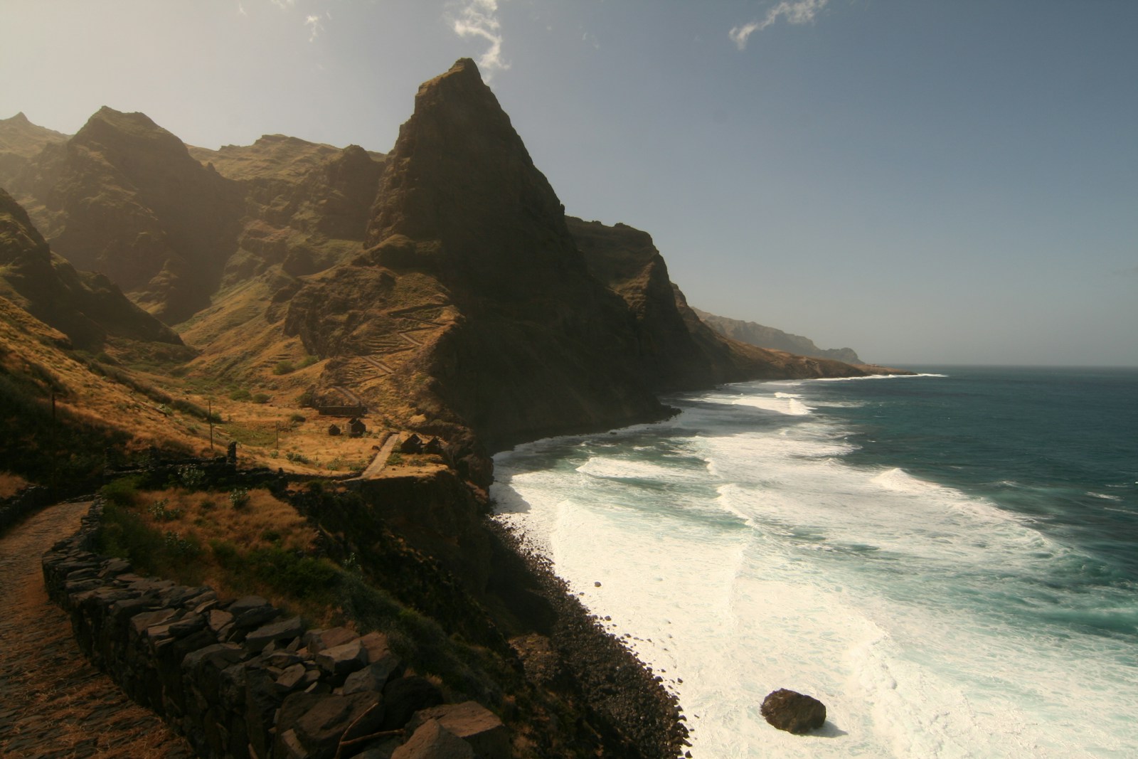 The dramatic mountain coast and jagged peaks of Santo Antao, Cape Verde