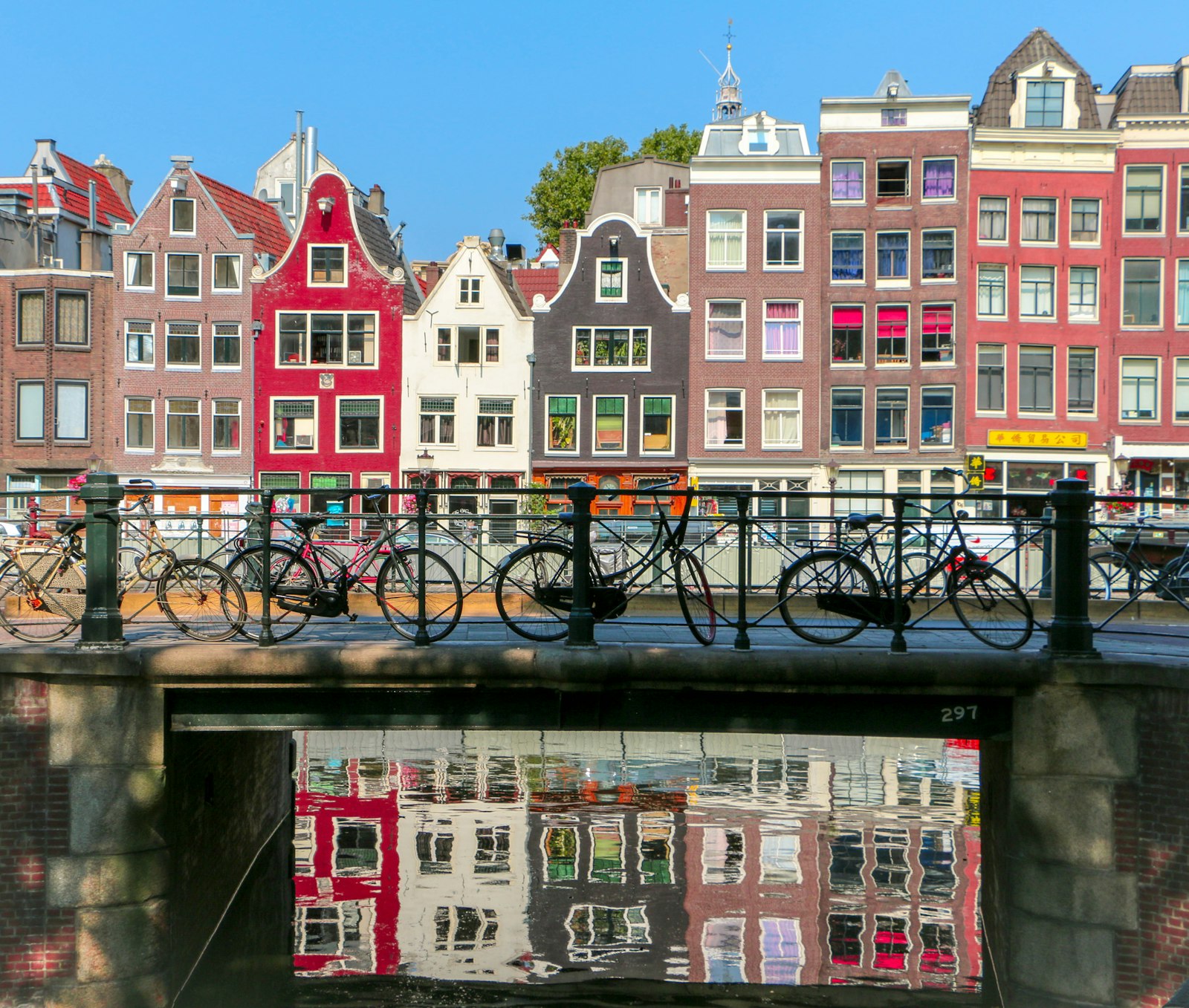 Bicycles on a bridge over an Amsterdam canal