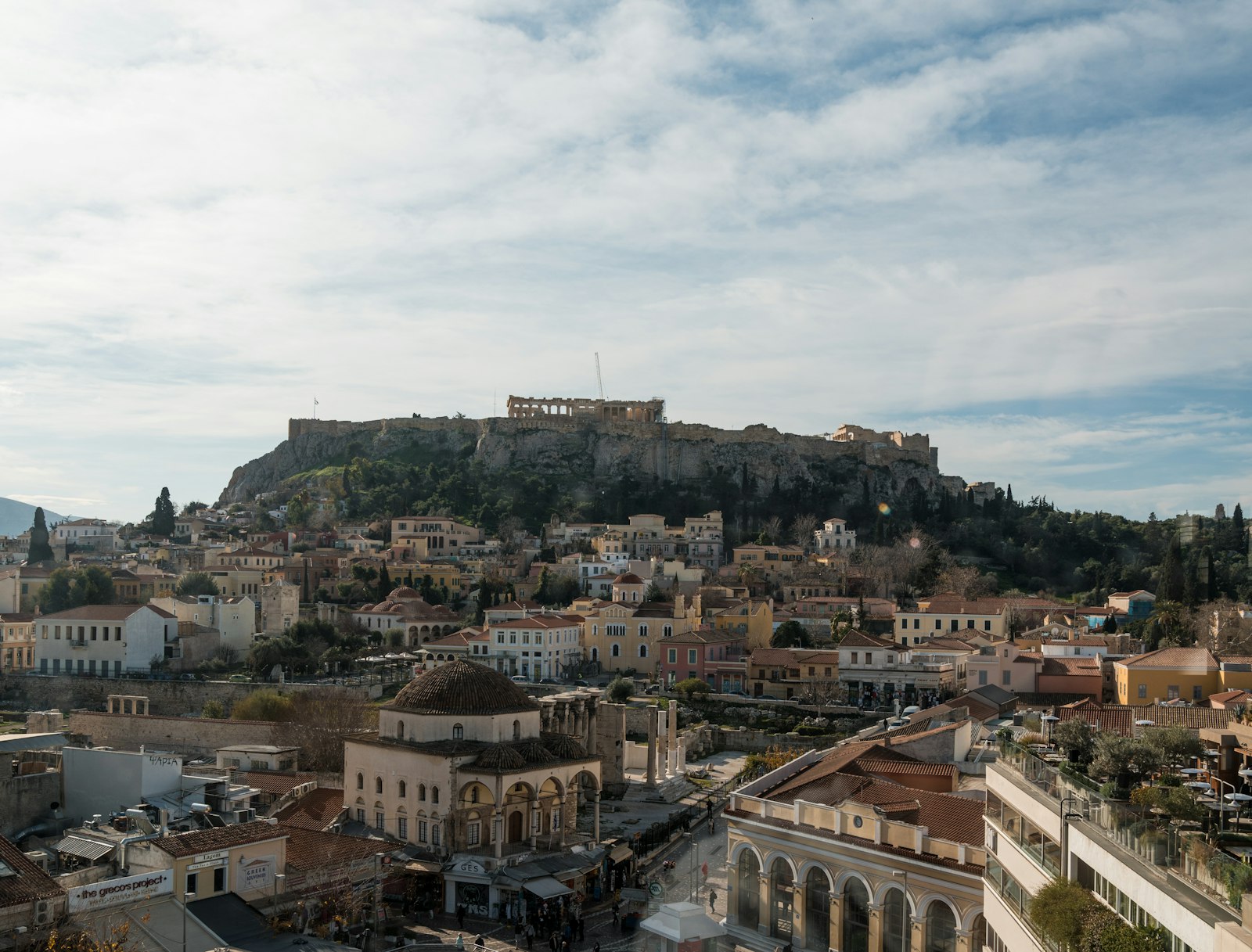 The Athens cityscape below the Acropolis hill
