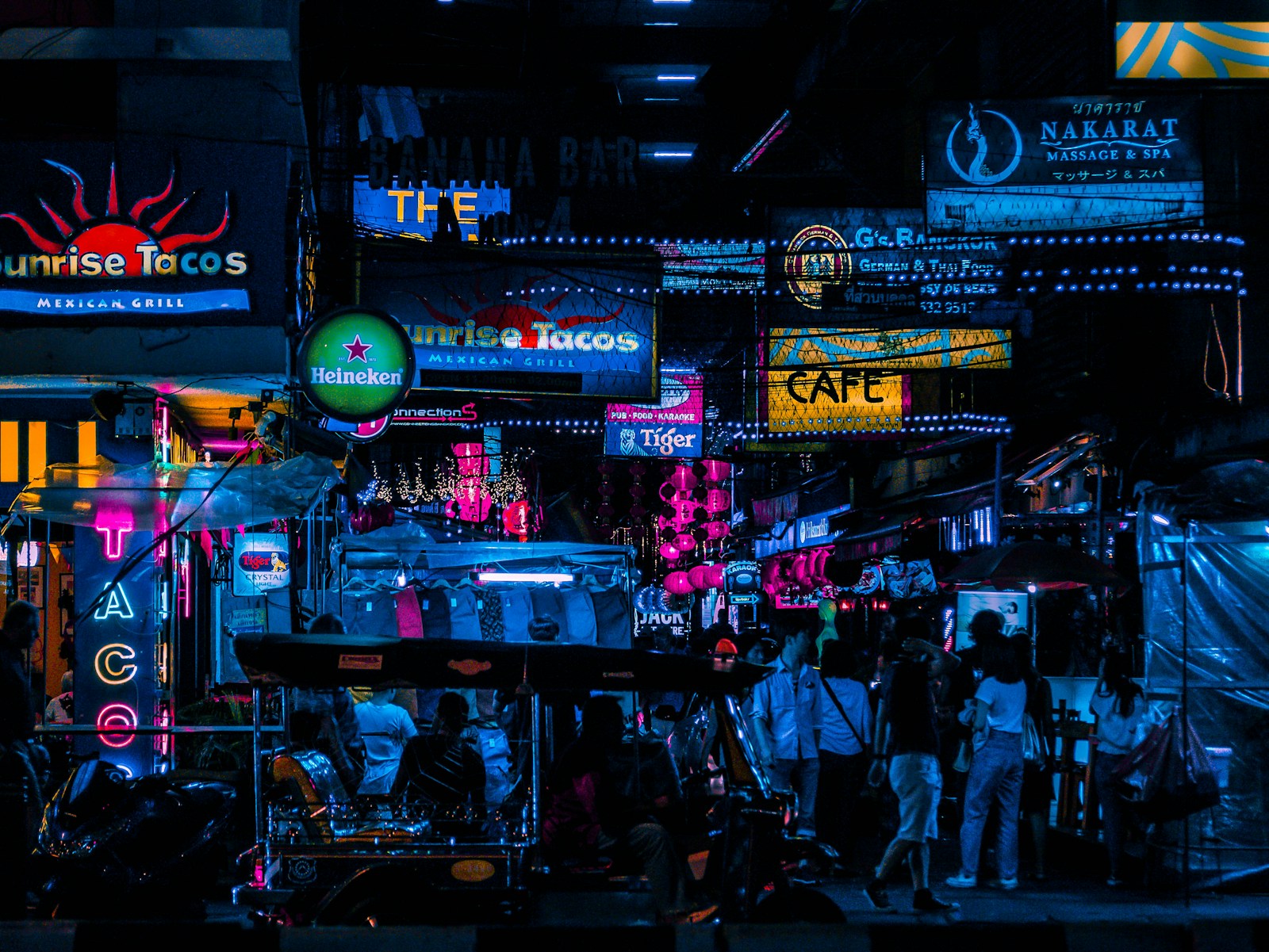 A busy night market on Silom Road, Bangkok