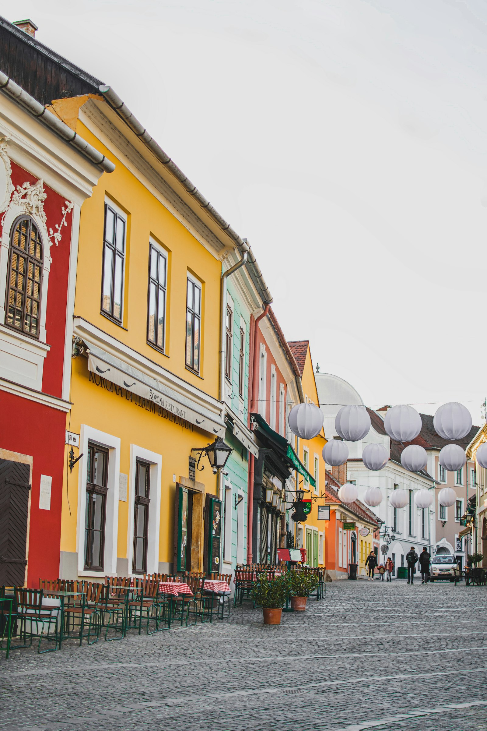 A colourful cobbled street in Szentendre, Hungary