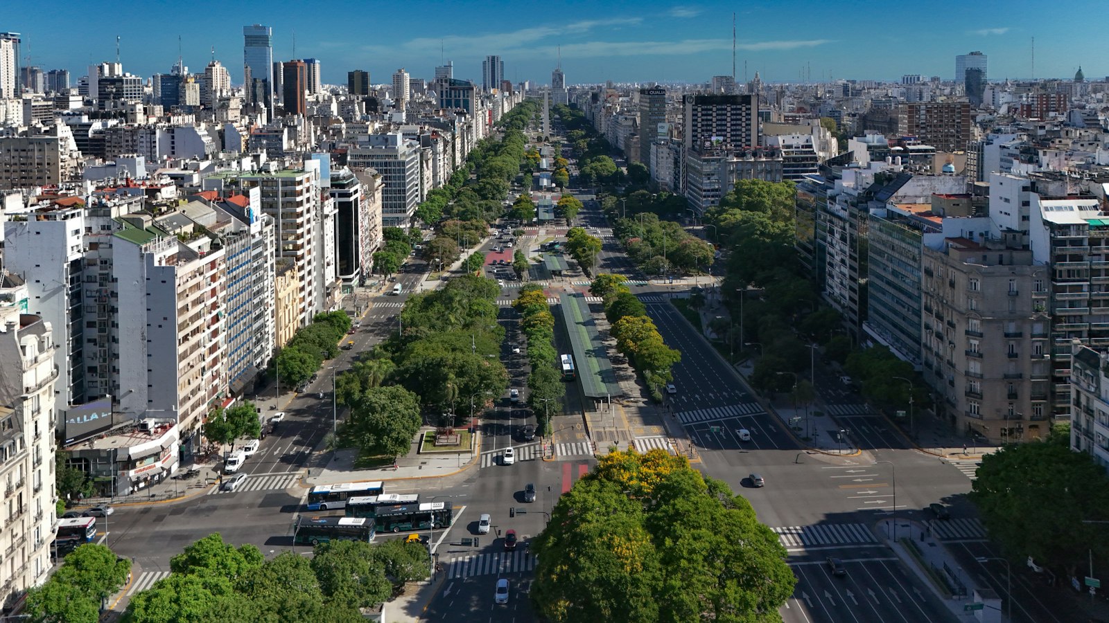An aerial view of 9 de Julio Avenue in Buenos Aires