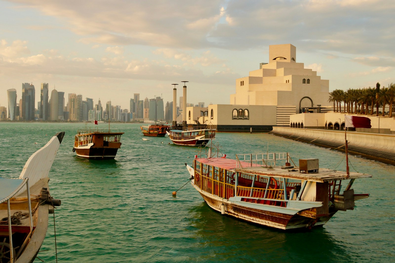 Dhow boats by the Museum of Islamic Art in Doha