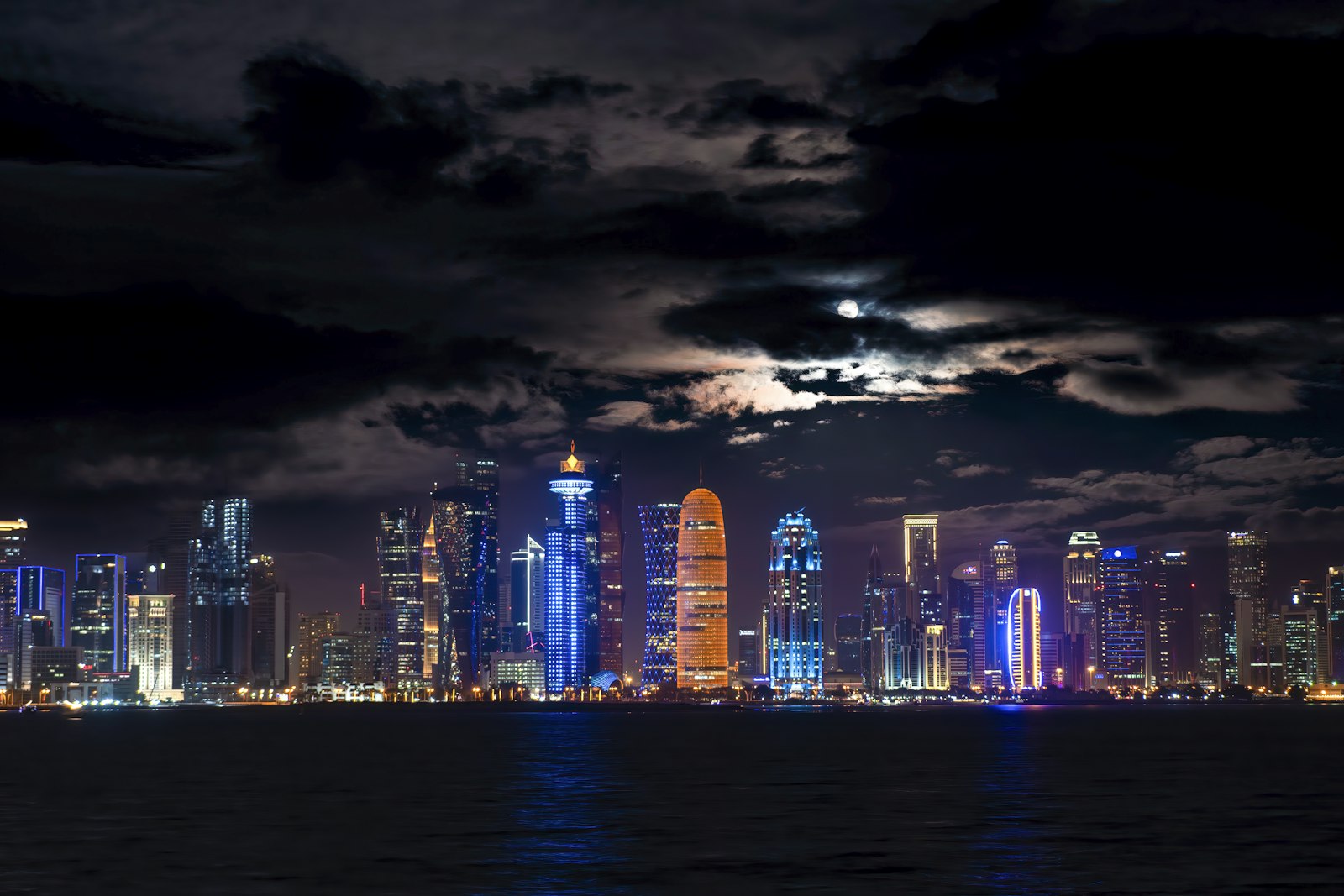 The West Bay skyline of Doha, Qatar, at night