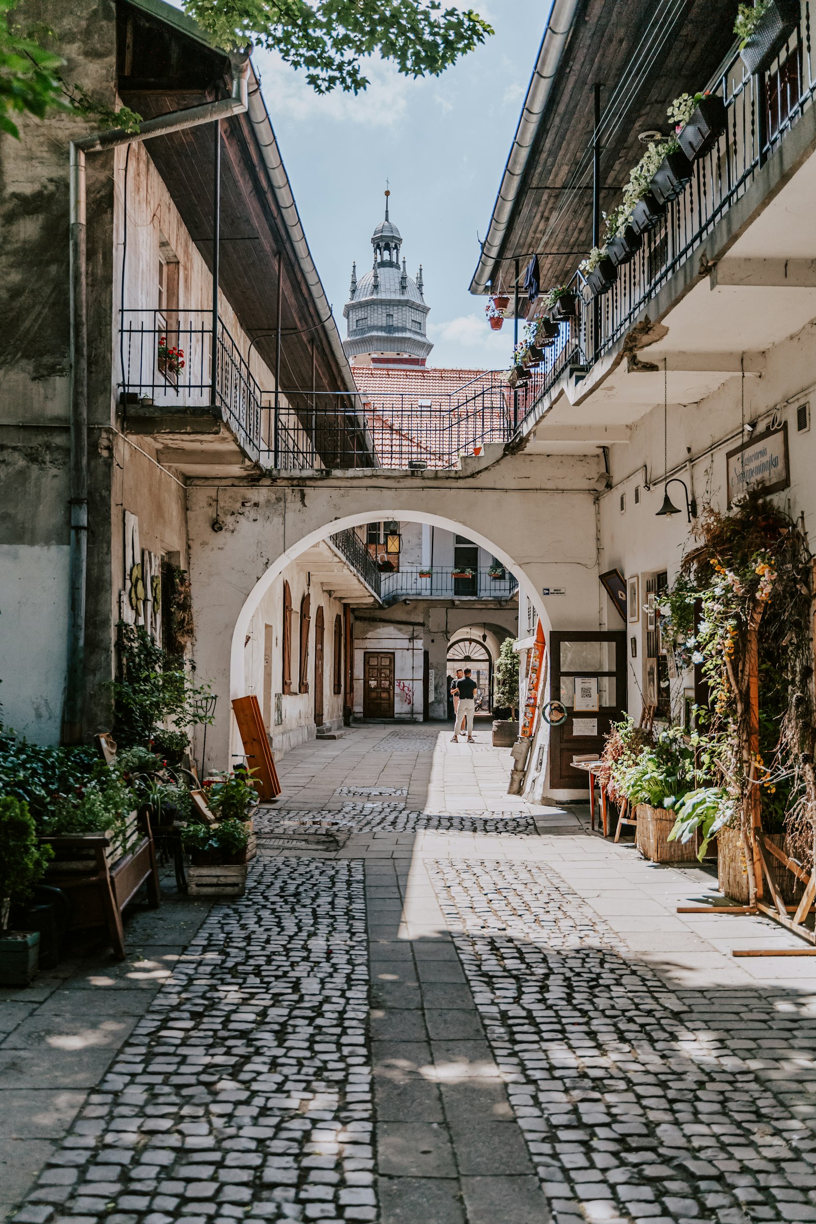 A cobbled old-town street in Krakow