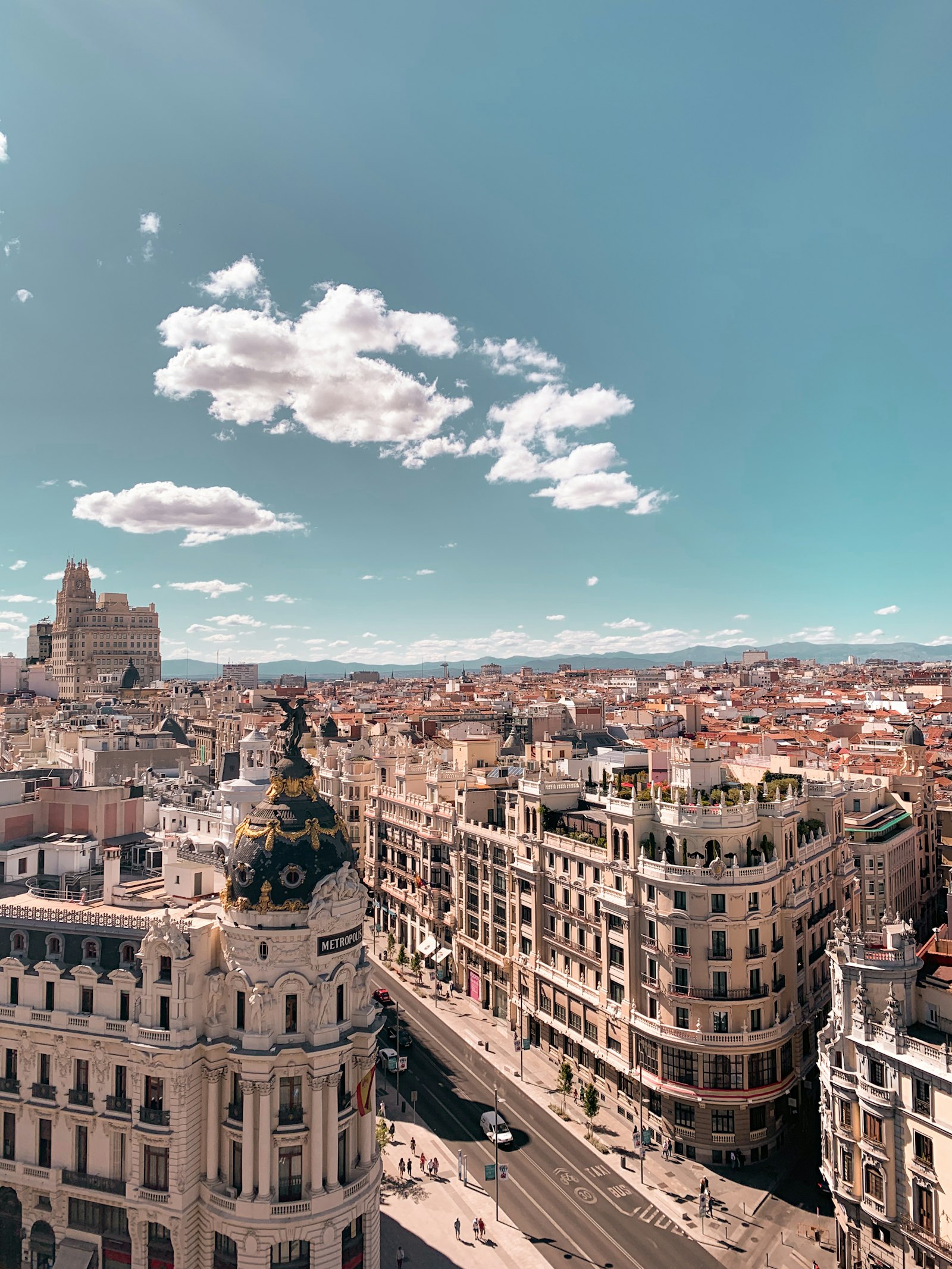 The Gran Via and Metropolis building in Madrid