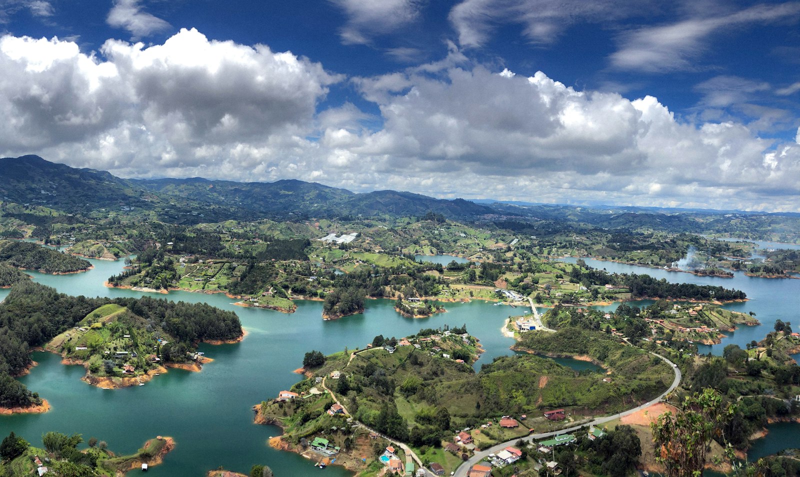 The reservoir and green islands around Guatape, near the El Penol rock