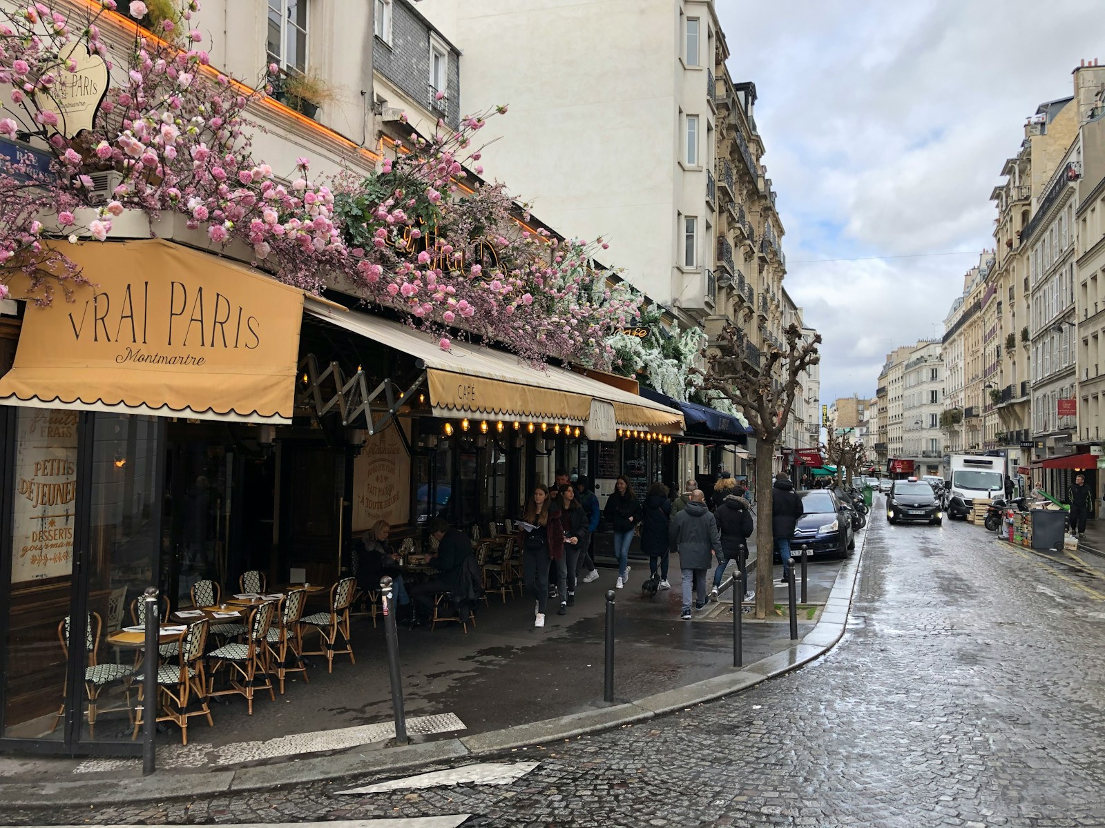 A Paris street with cafes