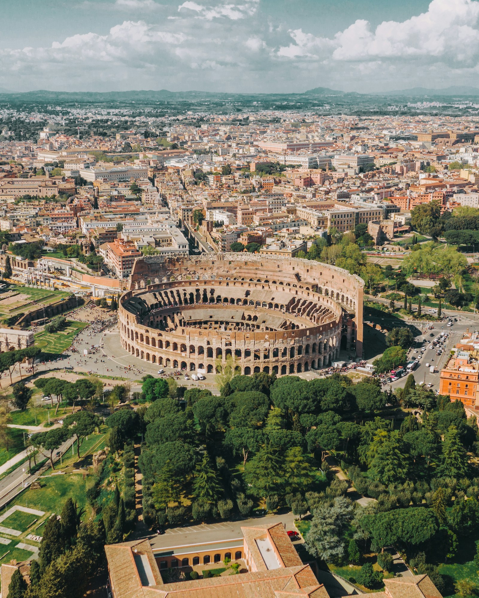 Aerial view of the Colosseum in Rome, Italy