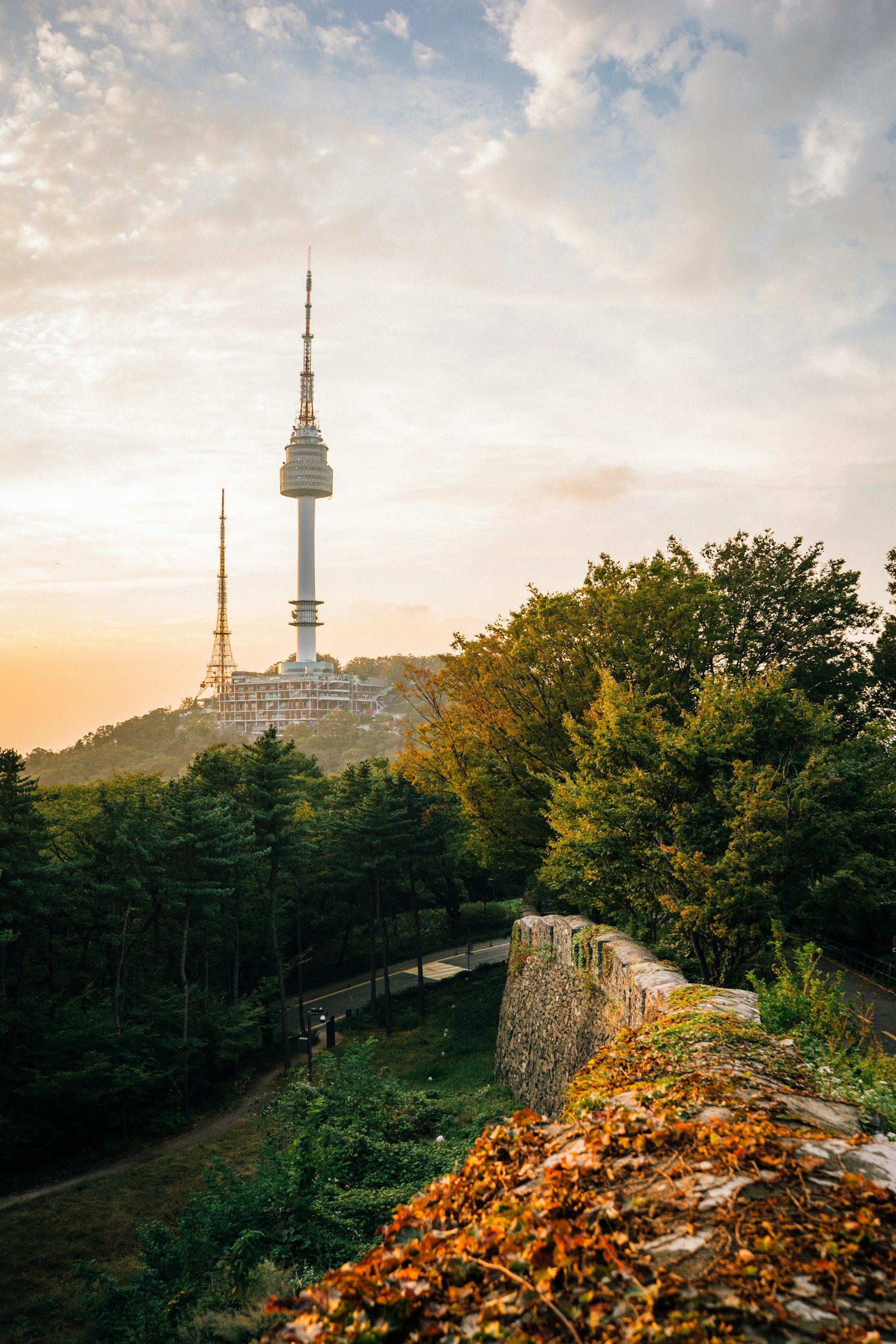 Namsan Tower above a forested hill in Seoul