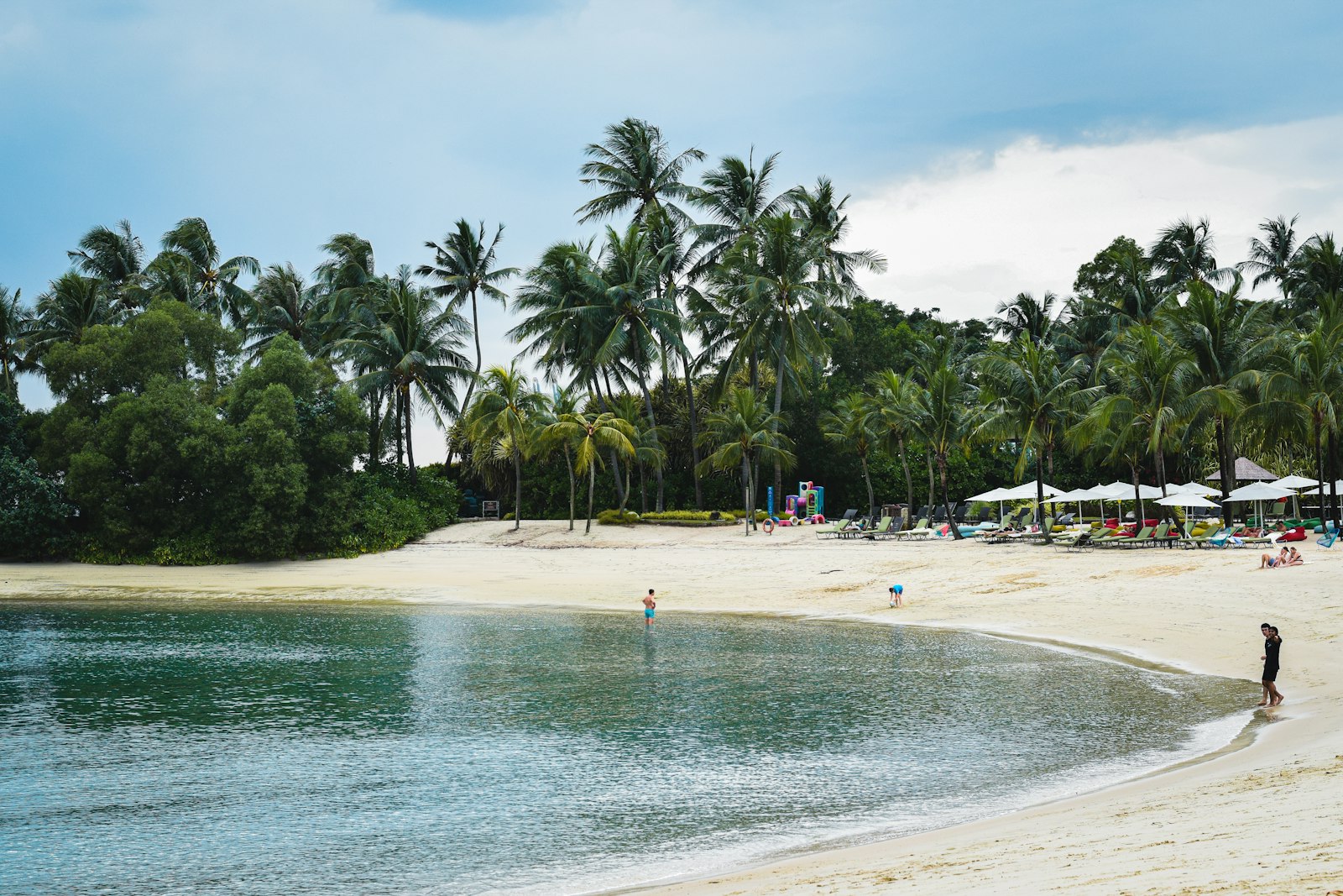 A beach with palm trees on Sentosa, Singapore