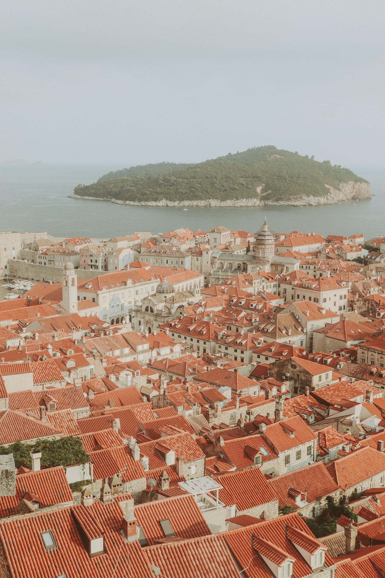 The terracotta rooftops of Dubrovnik's walled old town above the Adriatic