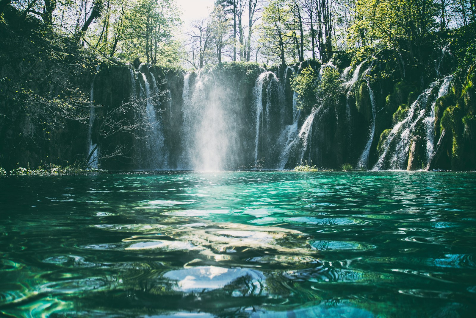 Turquoise water and waterfalls at Plitvice Lakes National Park