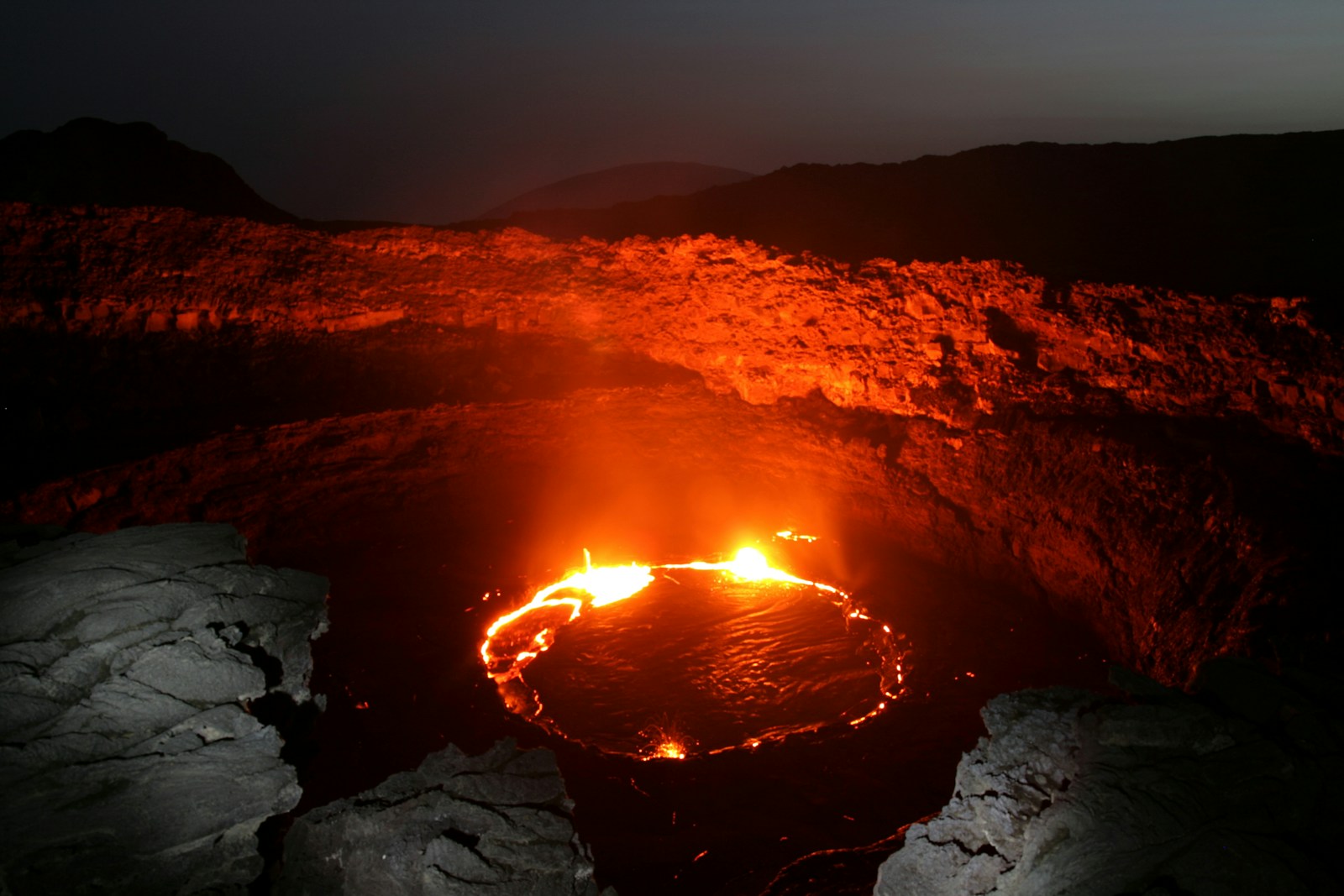 The glowing lava lake of Erta Ale in the Danakil Depression, Ethiopia