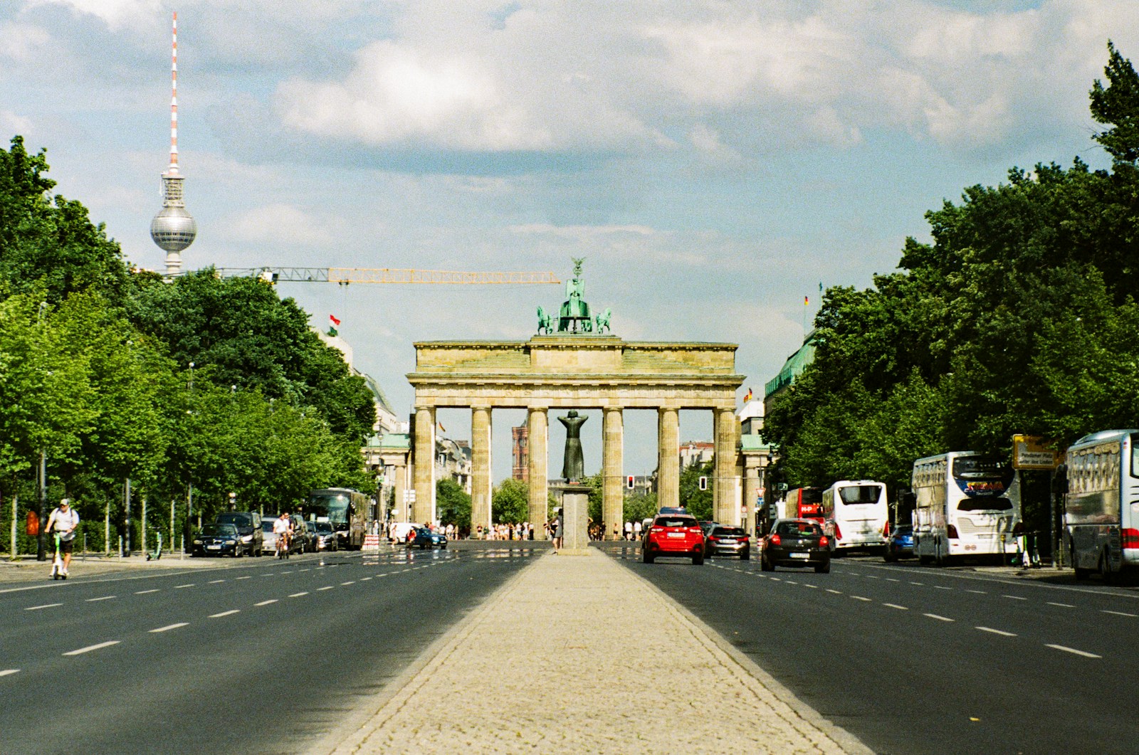 The Brandenburg Gate in Berlin with the TV Tower behind it