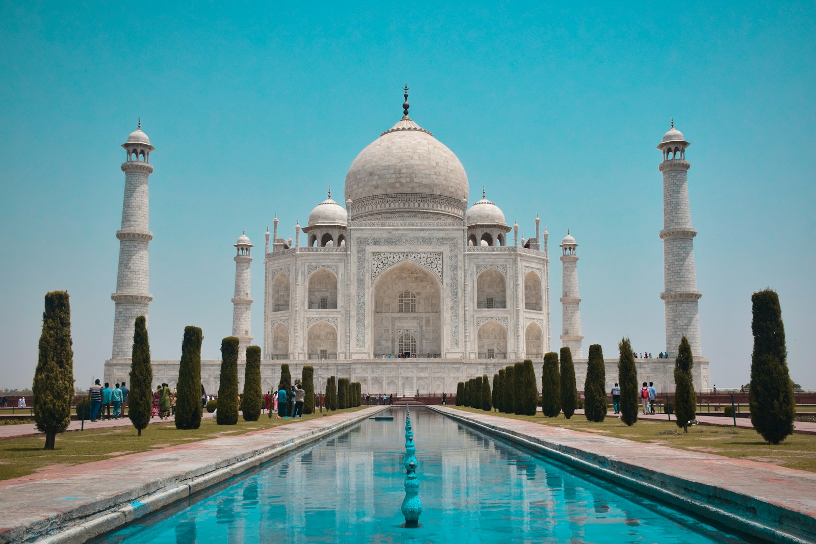 The Taj Mahal and its reflecting pool in Agra