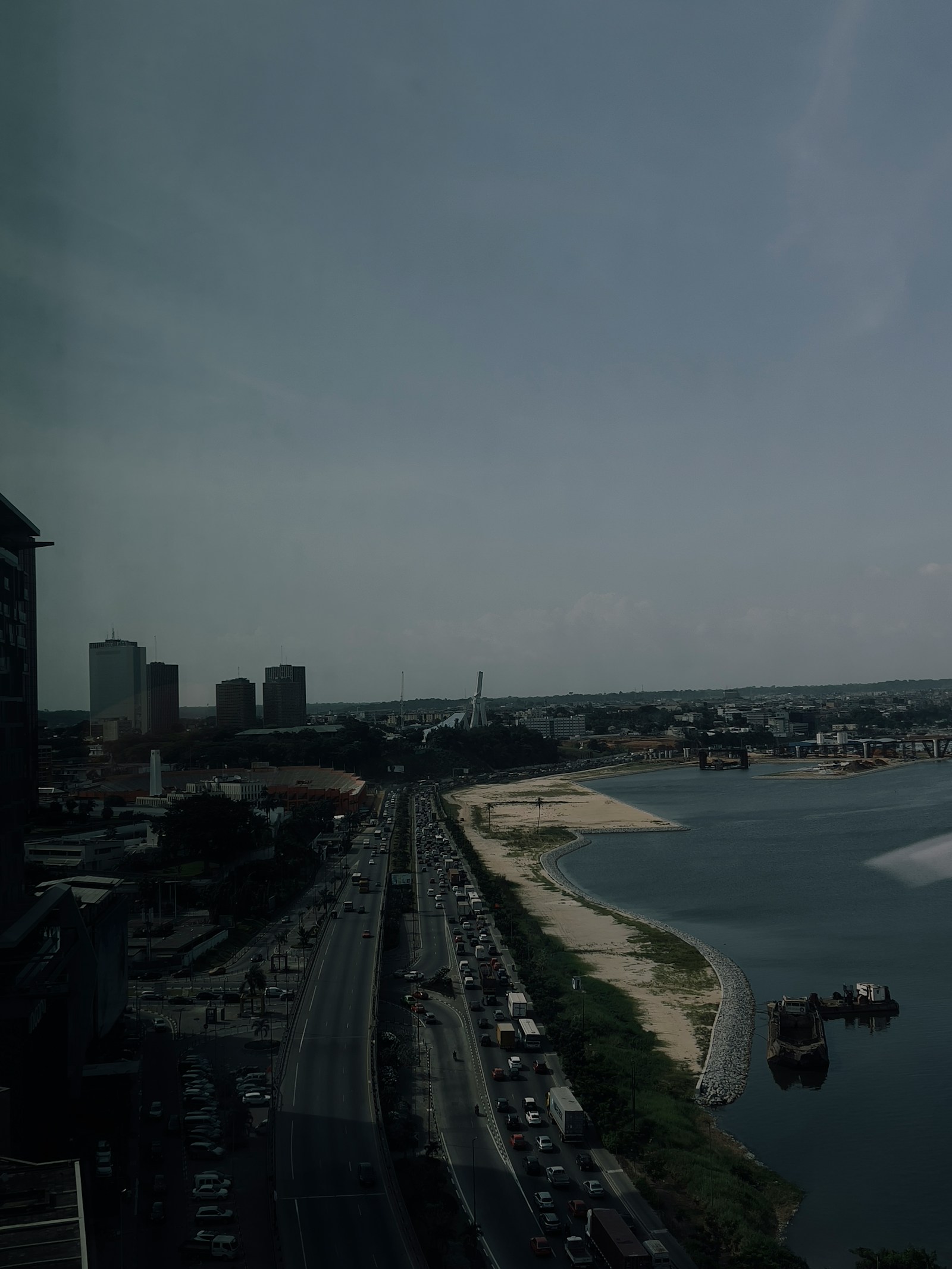 The Plateau skyline of Abidjan across the Ebrie Lagoon, Ivory Coast