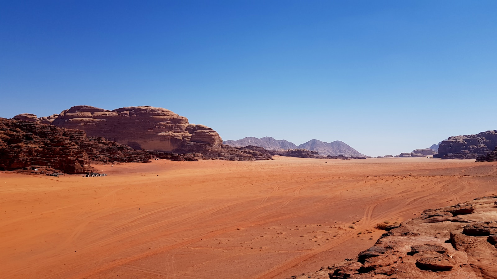 The red sand and sandstone formations of the Wadi Rum desert
