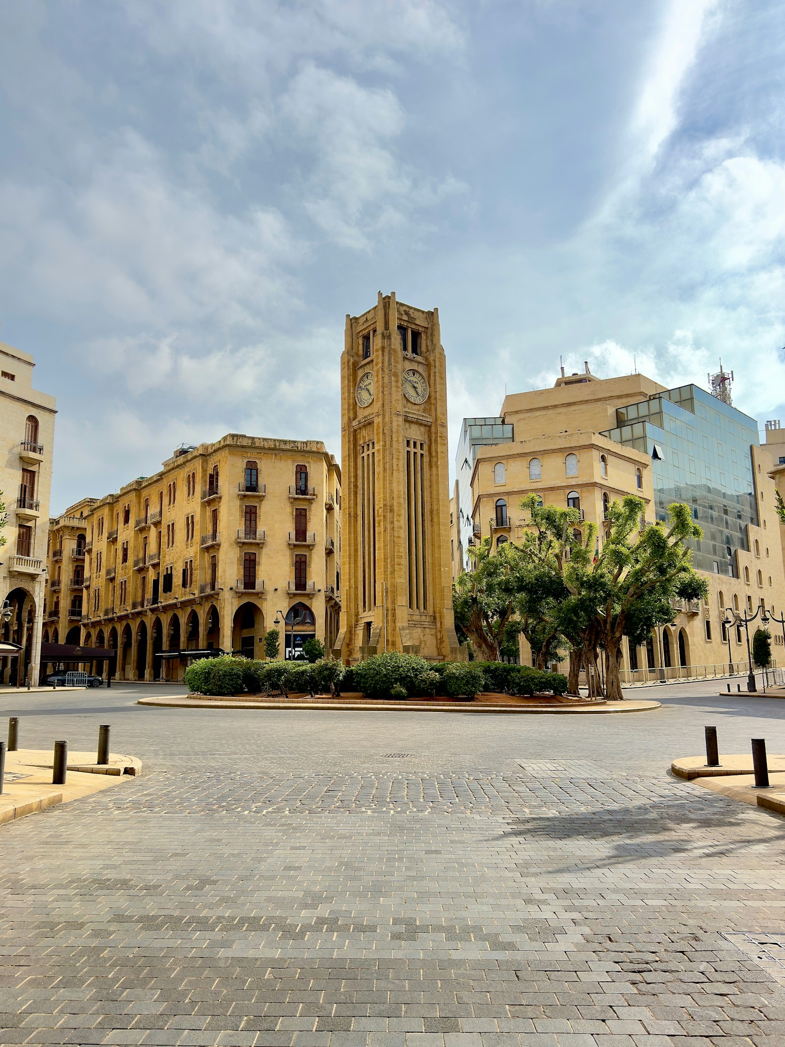 The clock tower and honey-stone buildings of Nejmeh Square in downtown Beirut, Lebanon