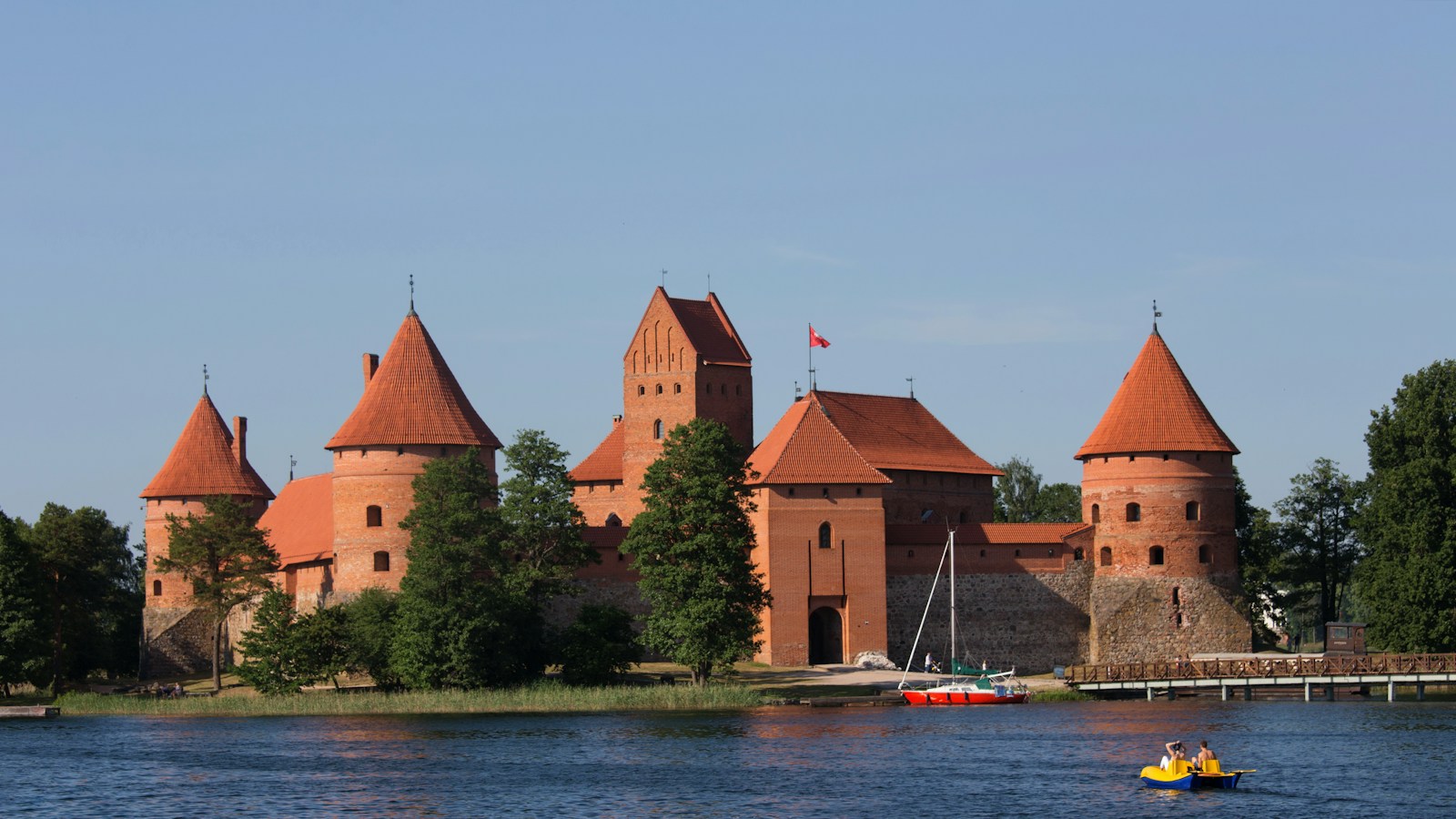 The red-brick Trakai Island Castle on its lake in Lithuania