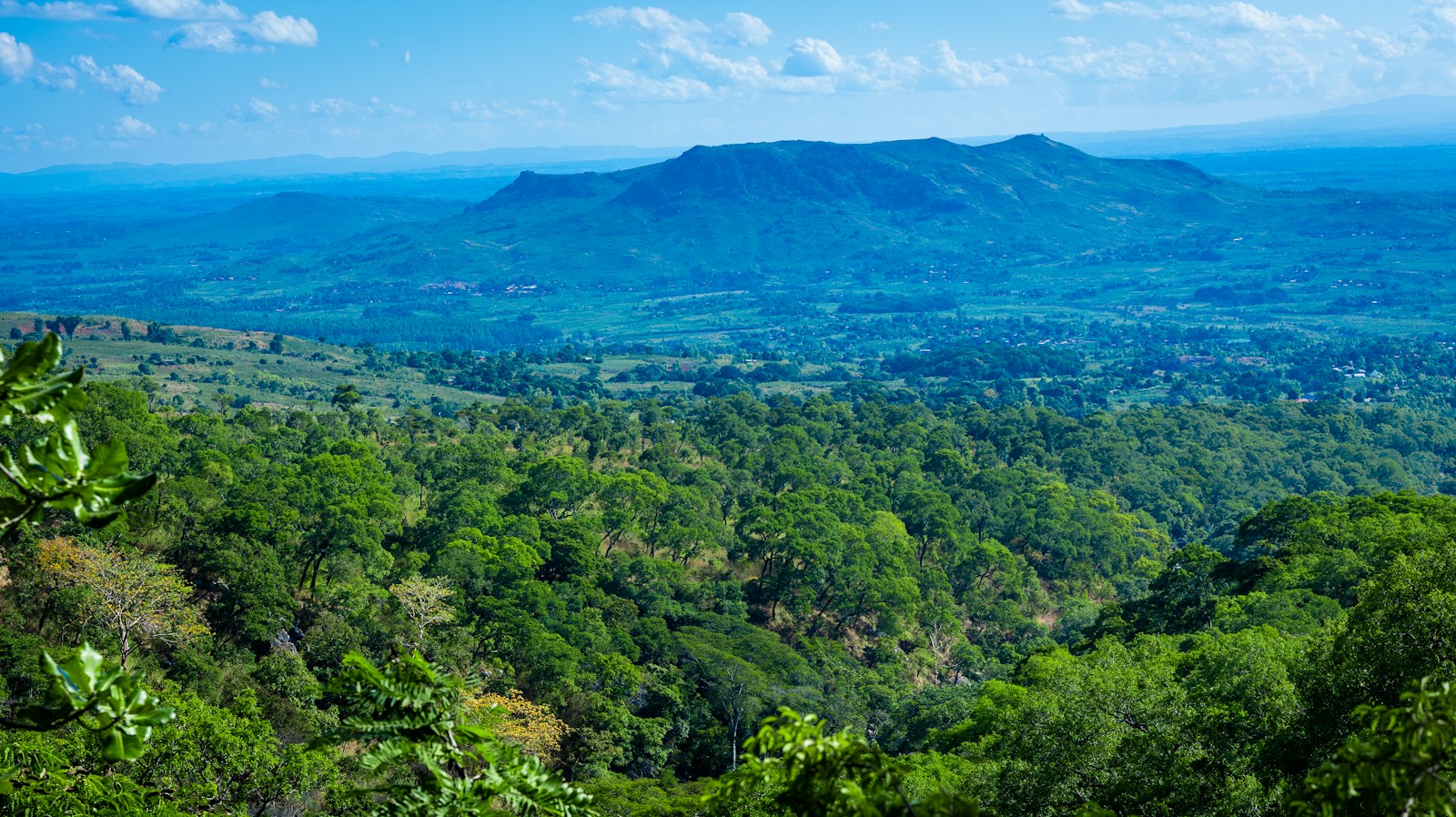 The green Zomba plateau and valley under a blue sky, Malawi