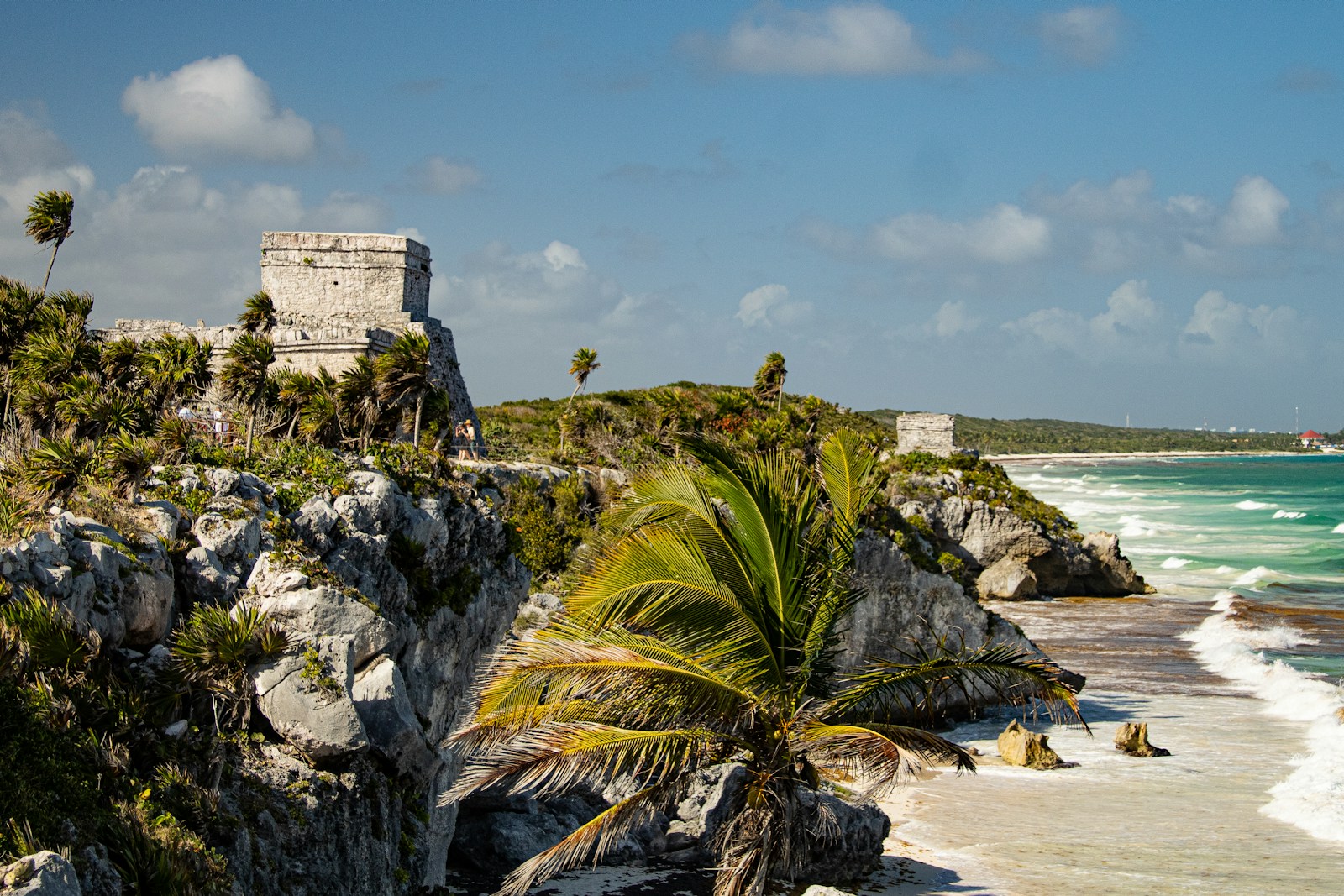 The clifftop Mayan ruins of Tulum above the turquoise Caribbean