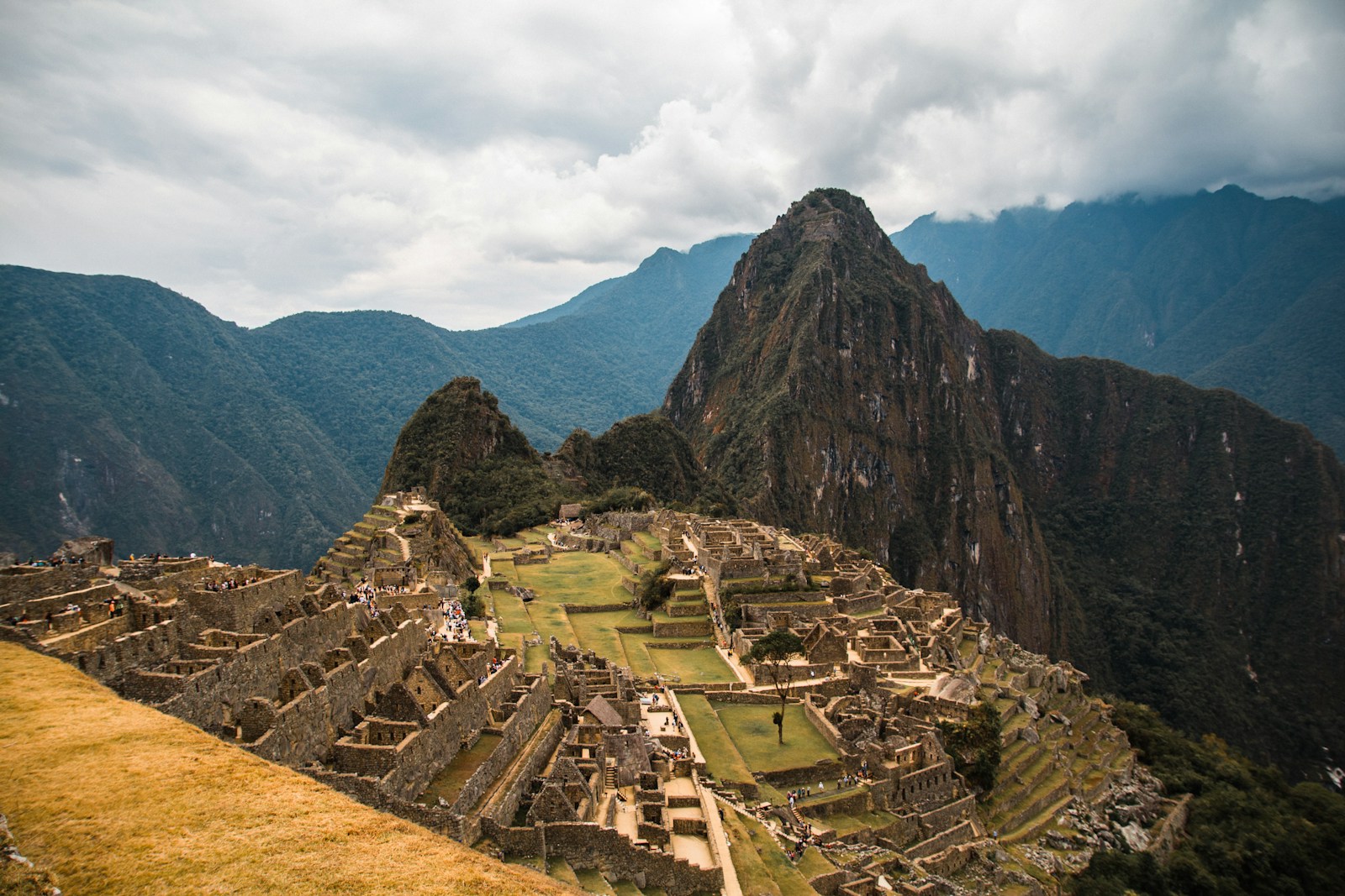 The Inca citadel of Machu Picchu with Huayna Picchu peak behind it
