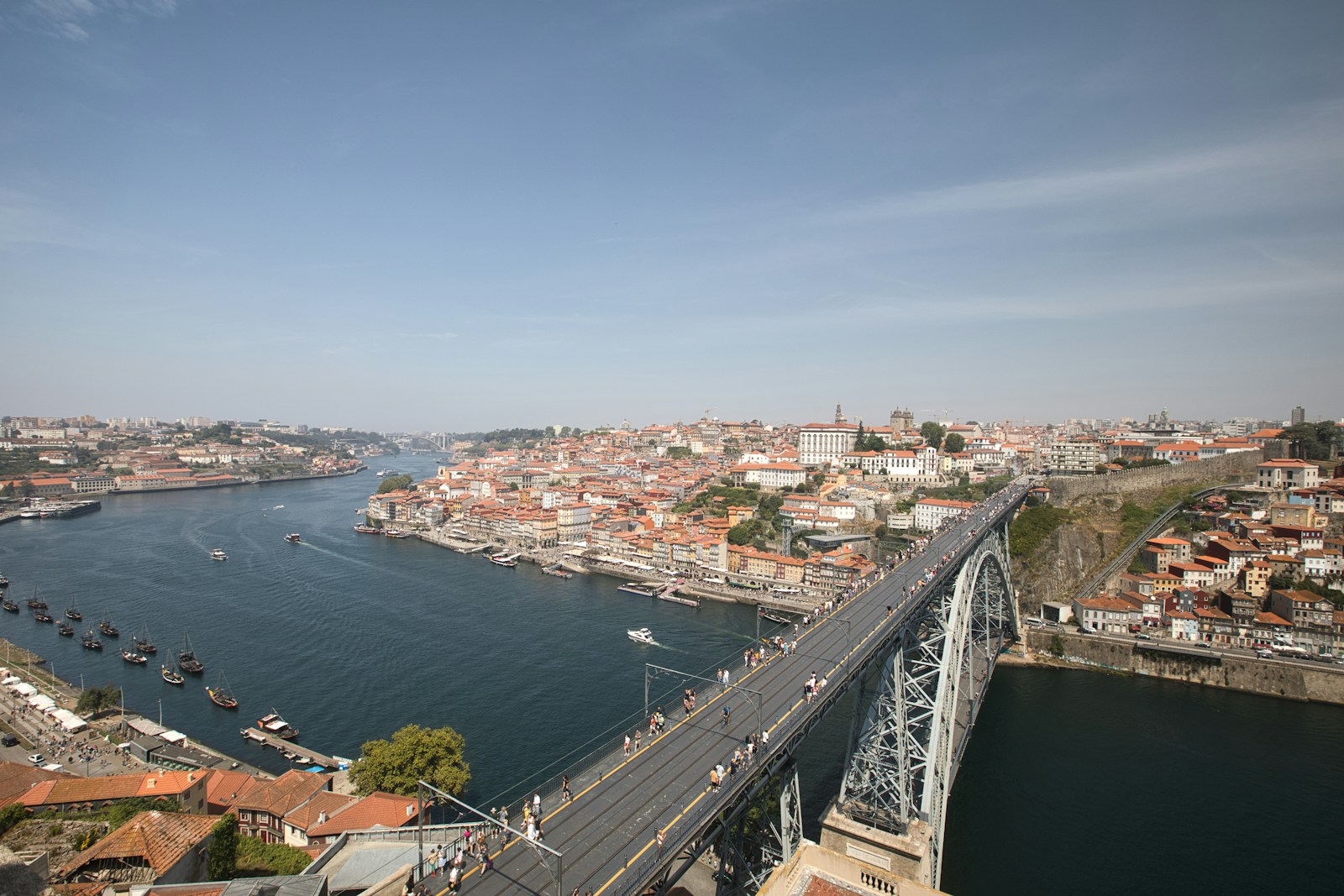 The Dom Luis I bridge over the Douro and the Ribeira old town in Porto