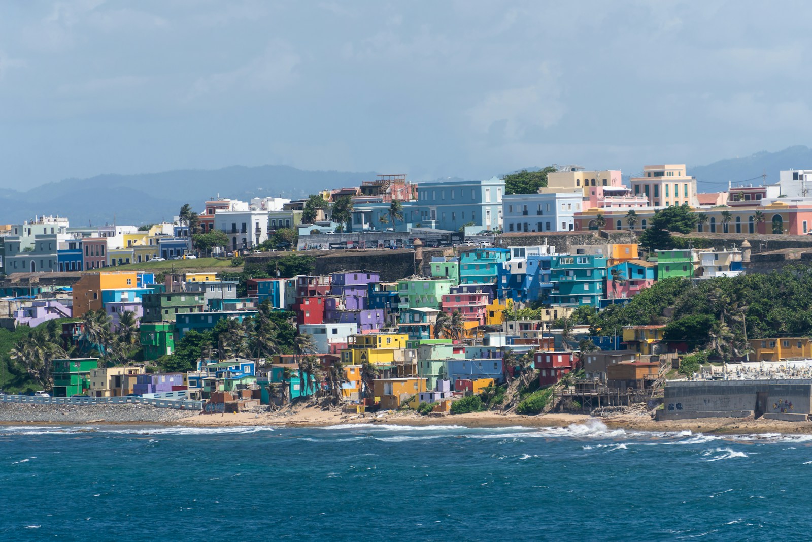 The colourful hillside houses of La Perla above the ocean, San Juan, Puerto Rico
