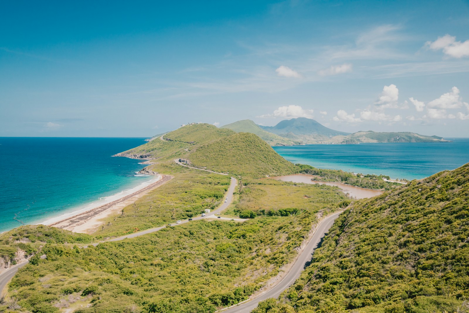The southeast peninsula of St Kitts from Timothy Hill, with Nevis beyond