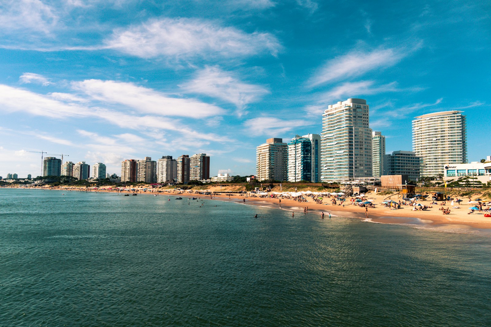 The high-rise skyline and beach of Punta del Este on the Uruguayan coast