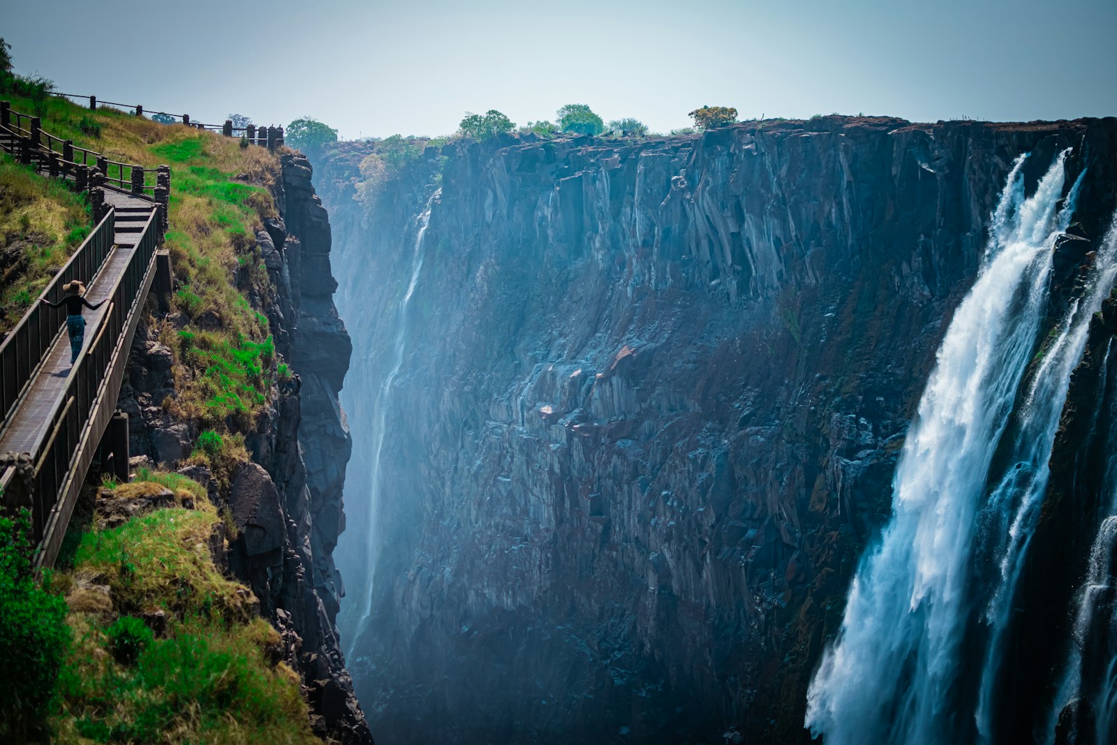 Victoria Falls, Mosi-oa-Tunya, cascading into the basalt gorge on the Zambian side